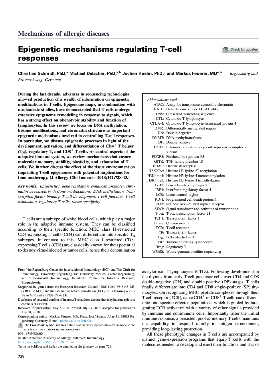 Epigenetic mechanisms regulating T-cell responses