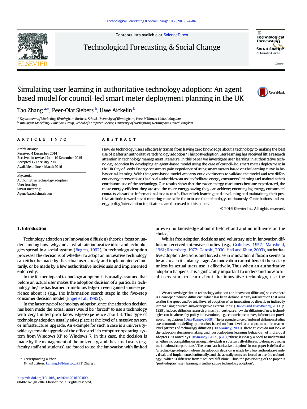 Simulating user learning in authoritative technology adoption: An agent based model for council-led smart meter deployment planning in the UK