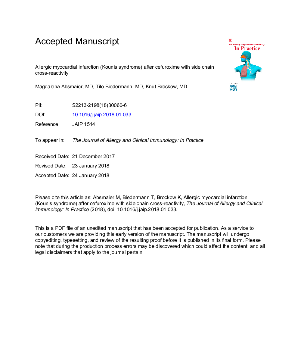 Allergic myocardial infarction (Kounis syndrome) after cefuroxime with side-chain cross-reactivity