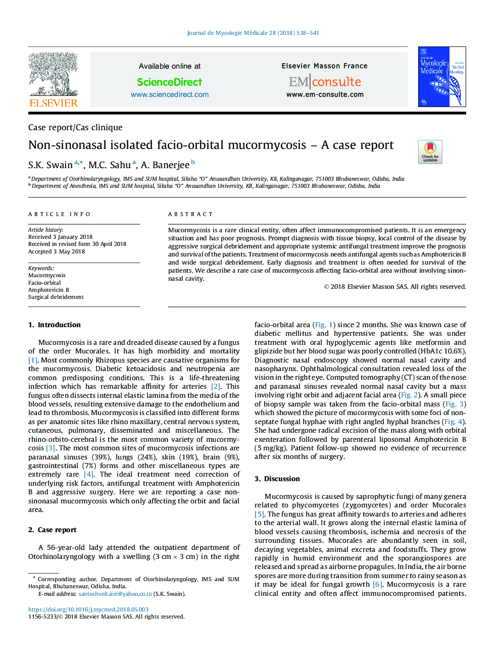 Non-sinonasal isolated facio-orbital mucormycosisÂ -Â A case report