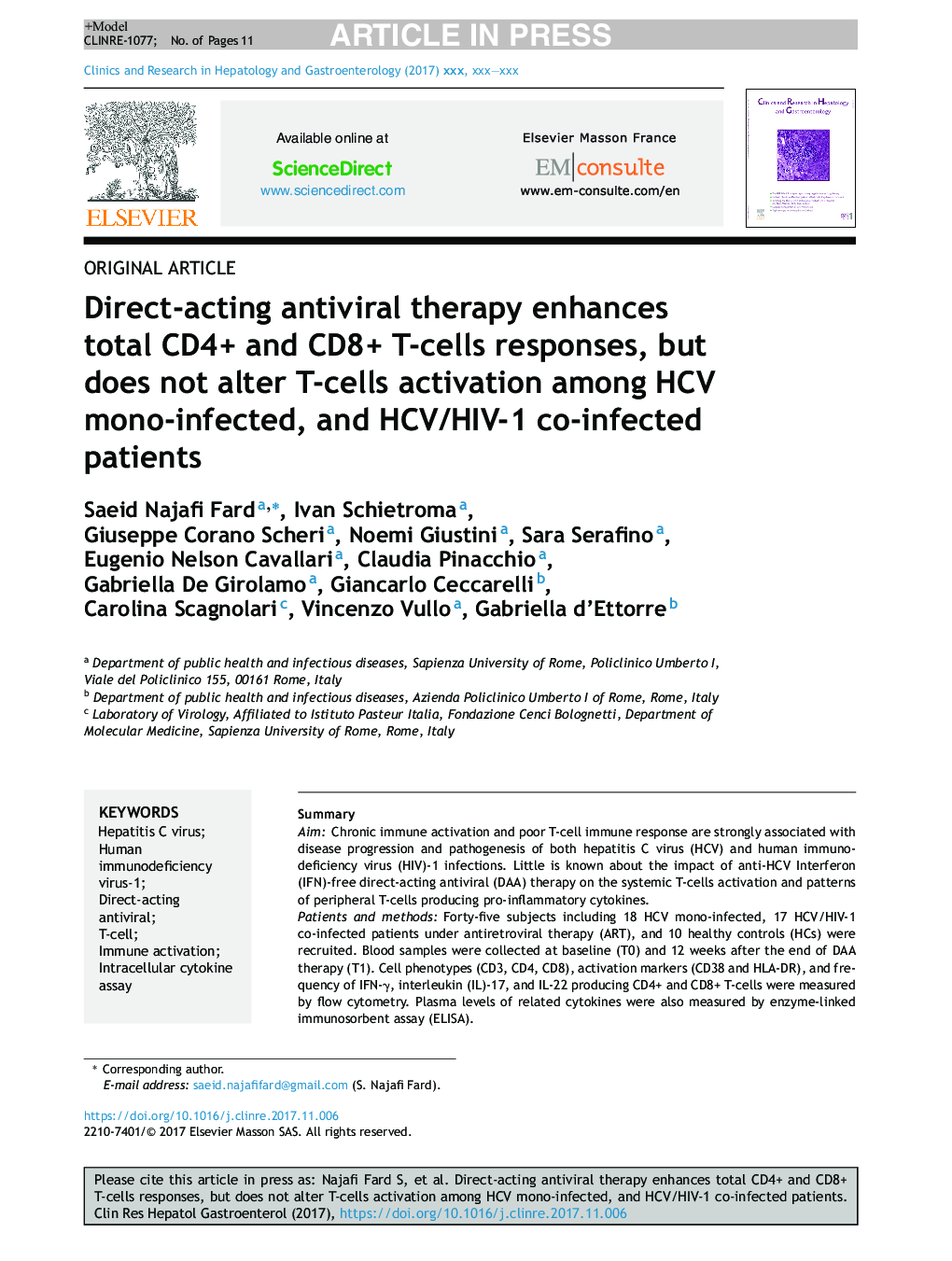 Direct-acting antiviral therapy enhances total CD4+ and CD8+ T-cells responses, but does not alter T-cells activation among HCV mono-infected, and HCV/HIV-1 co-infected patients