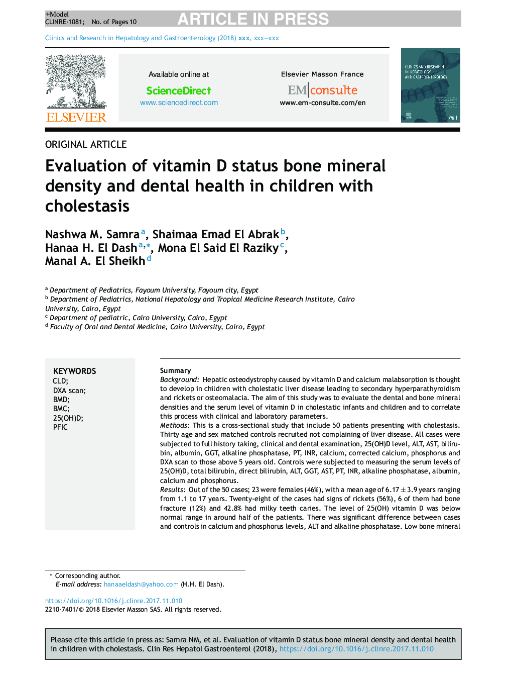 Evaluation of vitamin D status bone mineral density and dental health in children with cholestasis