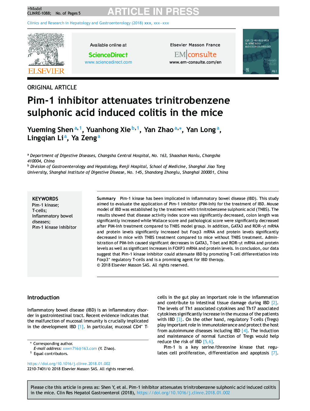Pim-1 inhibitor attenuates trinitrobenzene sulphonic acid induced colitis in the mice