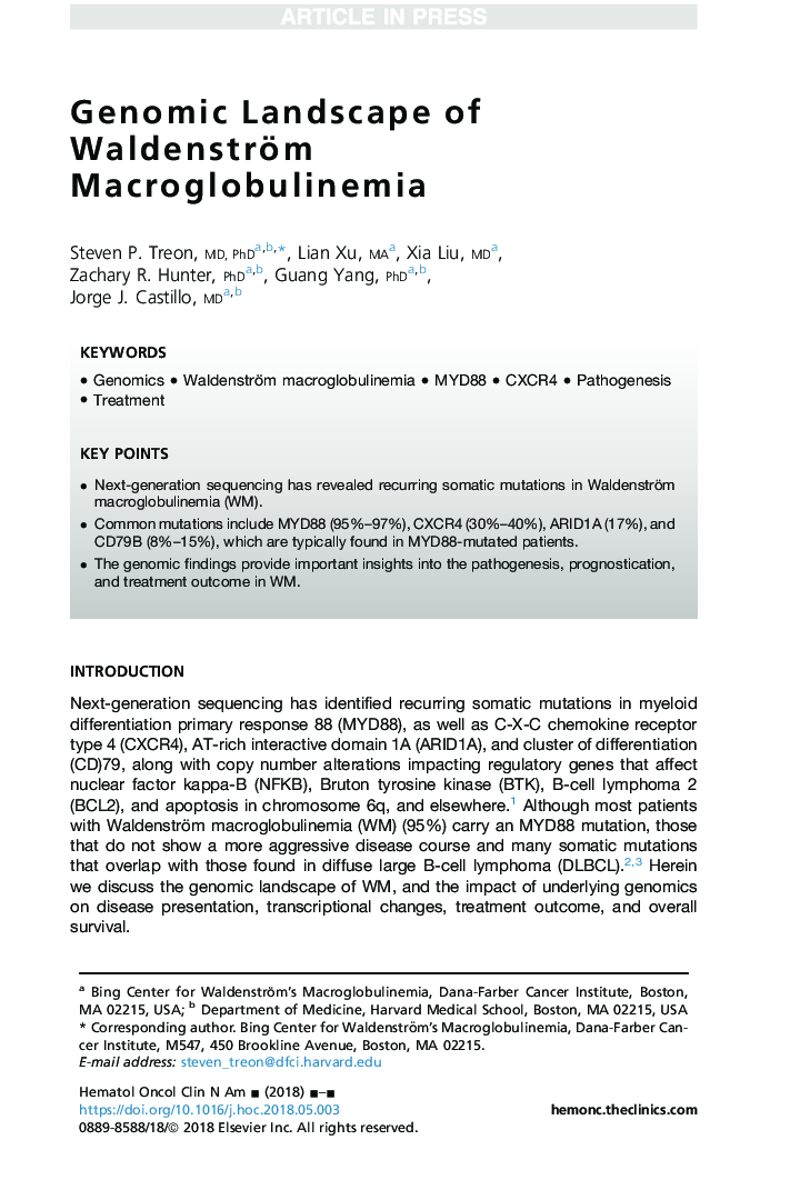 Genomic Landscape of Waldenström Macroglobulinemia