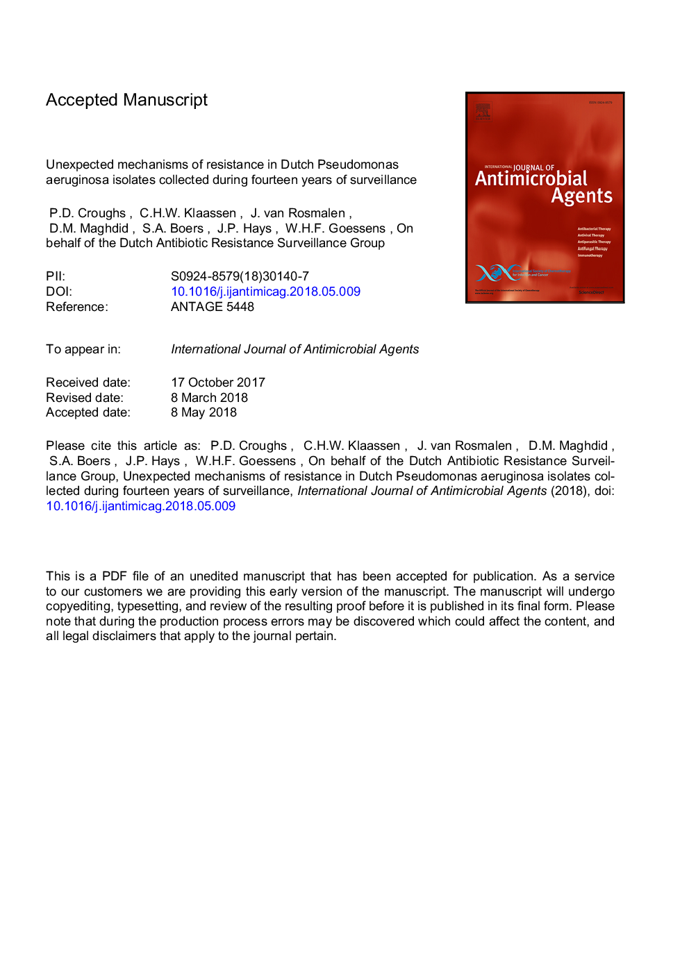 Unexpected mechanisms of resistance in Dutch Pseudomonas aeruginosa isolates collected during 14 years of surveillance