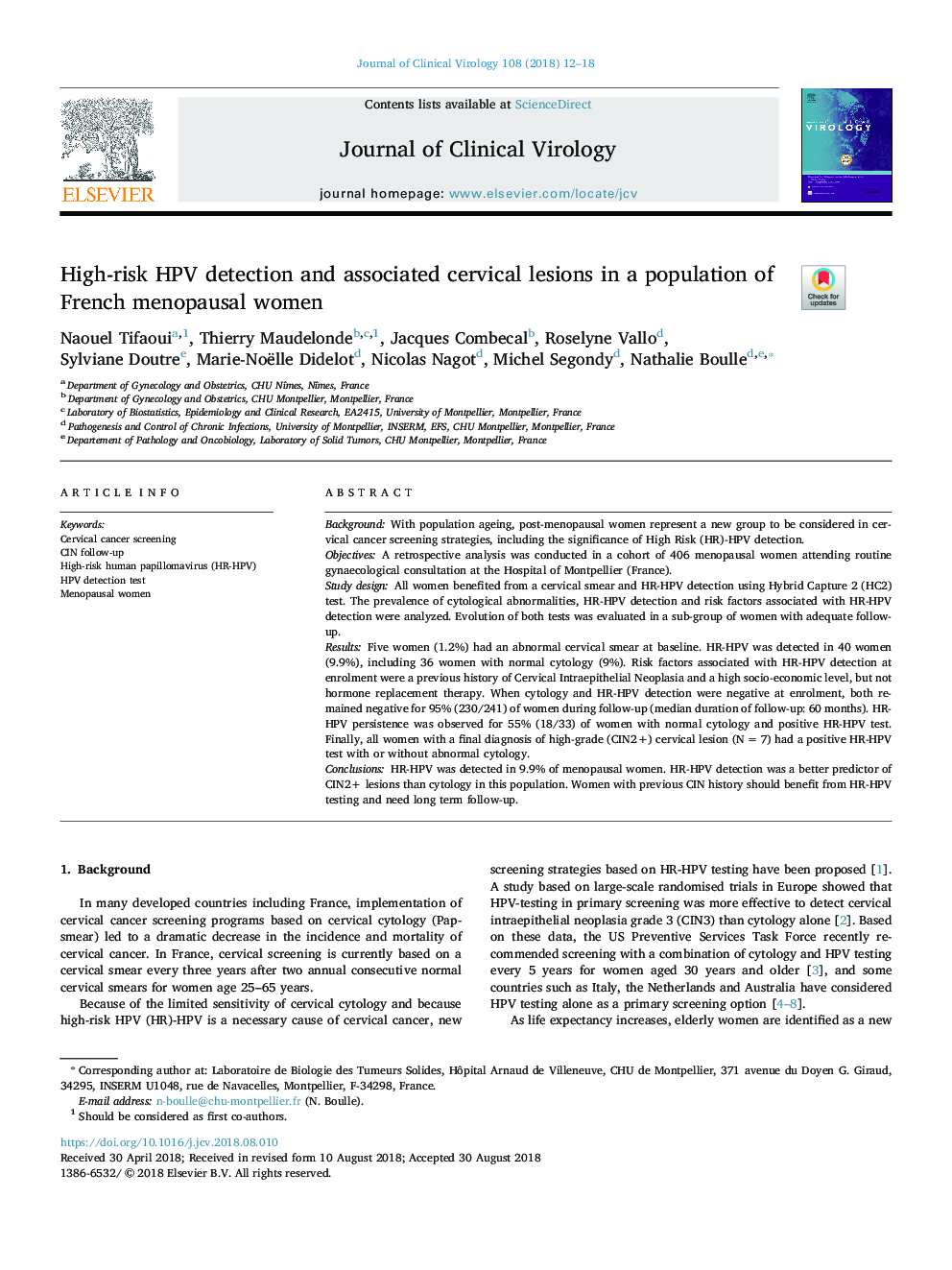 High-risk HPV detection and associated cervical lesions in a population of French menopausal women