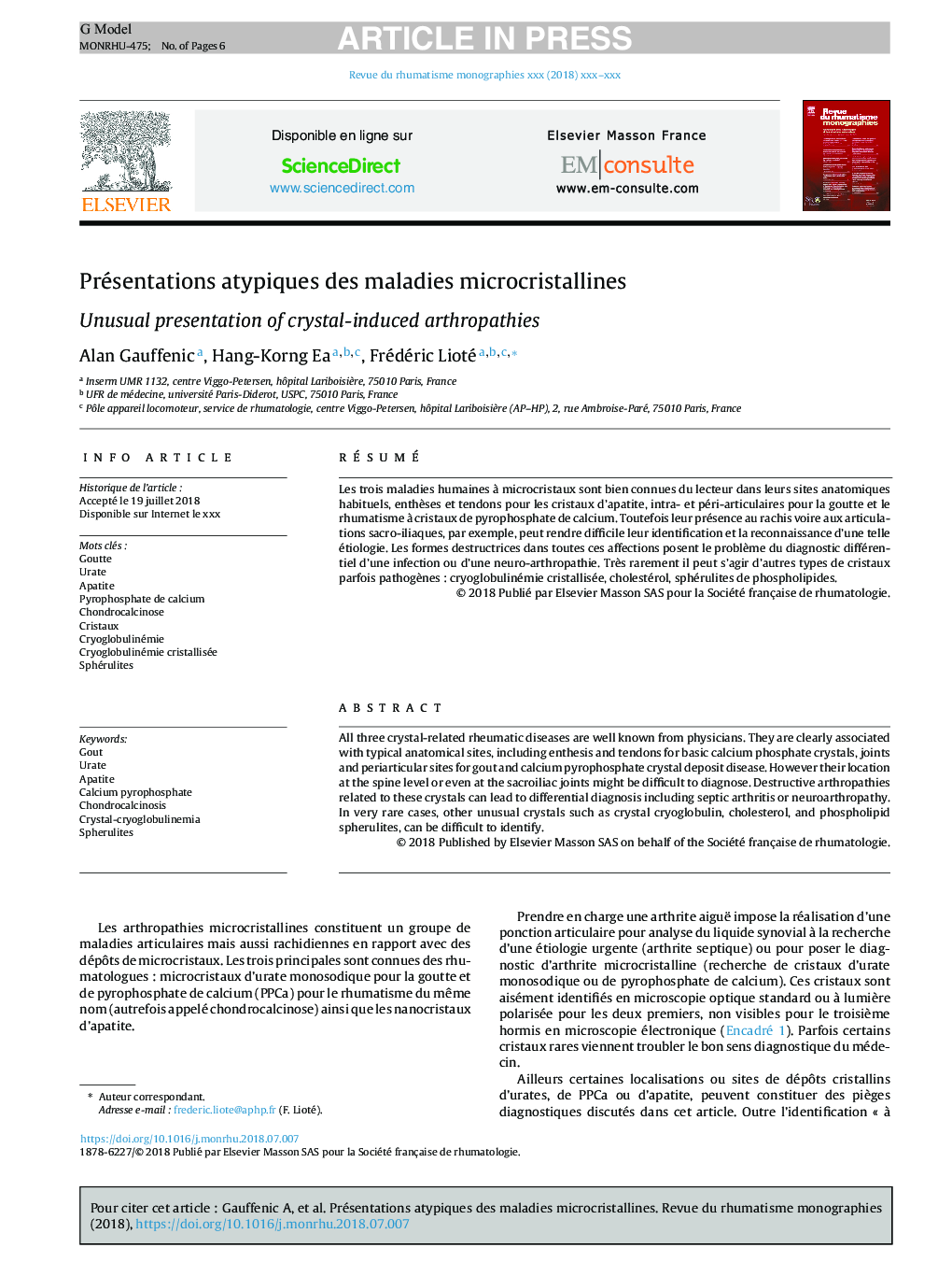 Présentations atypiques des maladies microcristallines