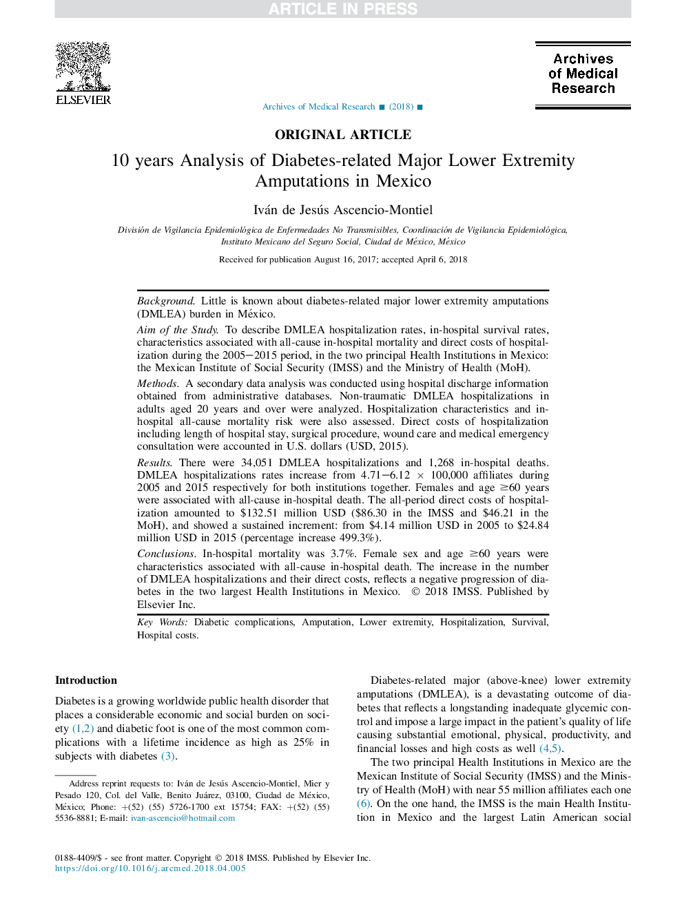 10Â years Analysis of Diabetes-related Major Lower Extremity Amputations in Mexico