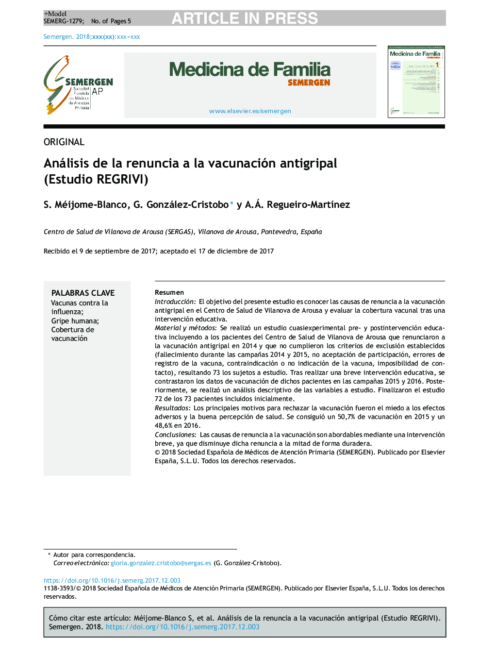 Análisis de la renuncia a la vacunación antigripal (Estudio REGRIVI)