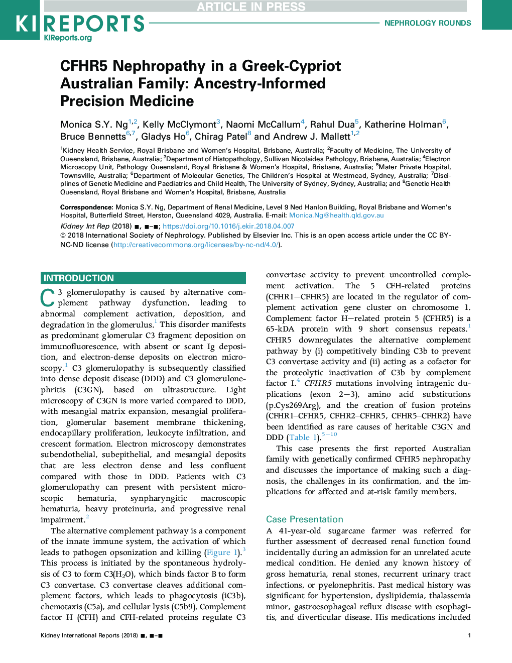 CFHR5 Nephropathy in a Greek-Cypriot Australian Family: Ancestry-Informed Precision Medicine