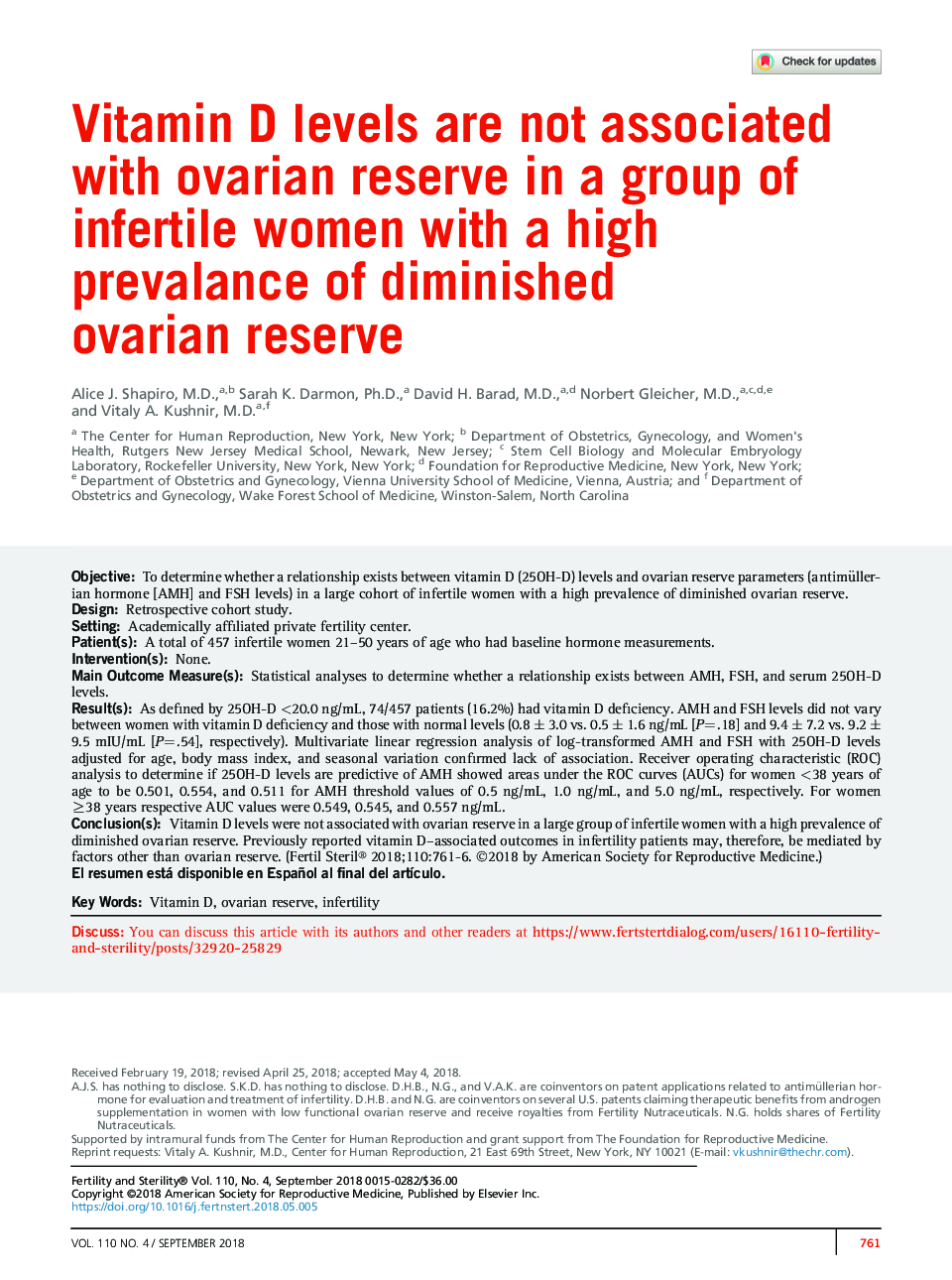 Vitamin D levels are not associated with ovarian reserve in a group of infertile women with a high prevalance of diminished ovarian reserve