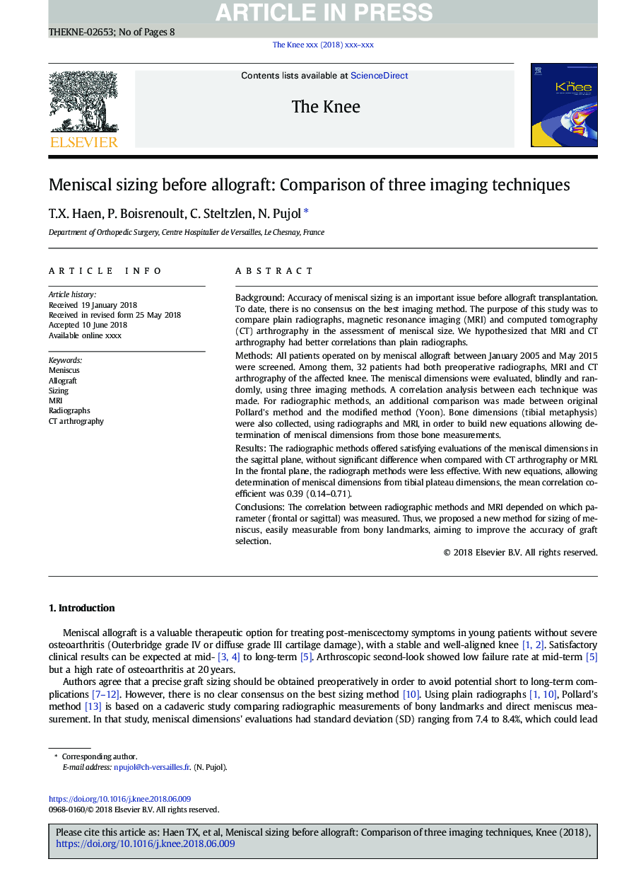 Meniscal sizing before allograft: Comparison of three imaging techniques