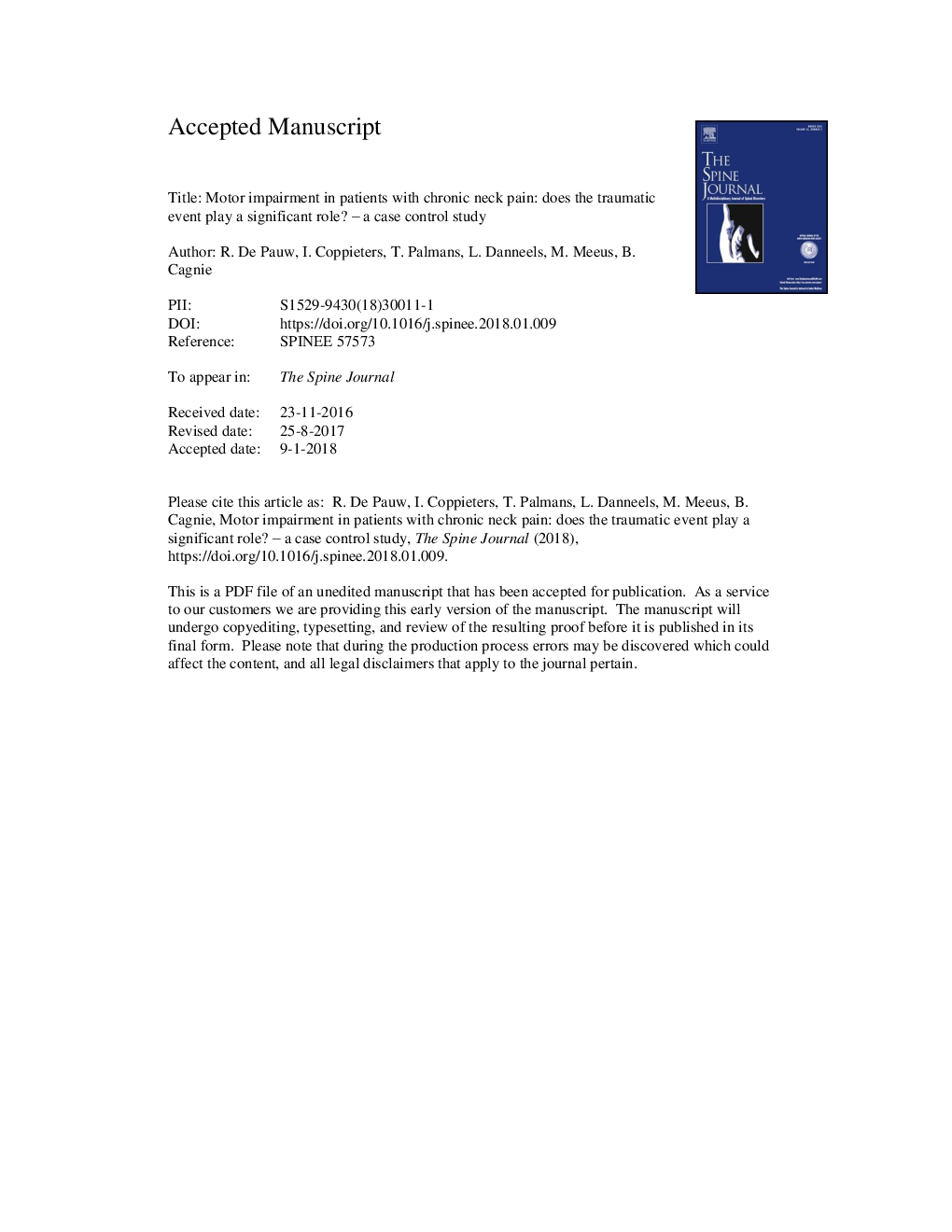 Motor impairment in patients with chronic neck pain: does the traumatic event play a significant role? A case-control study