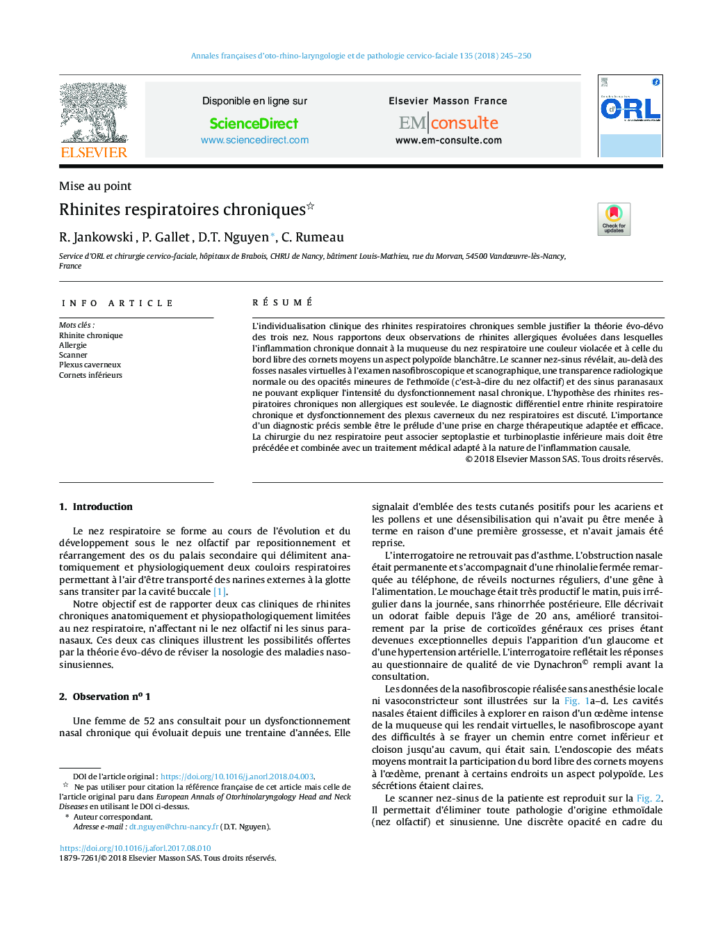 Rhinites respiratoires chroniques