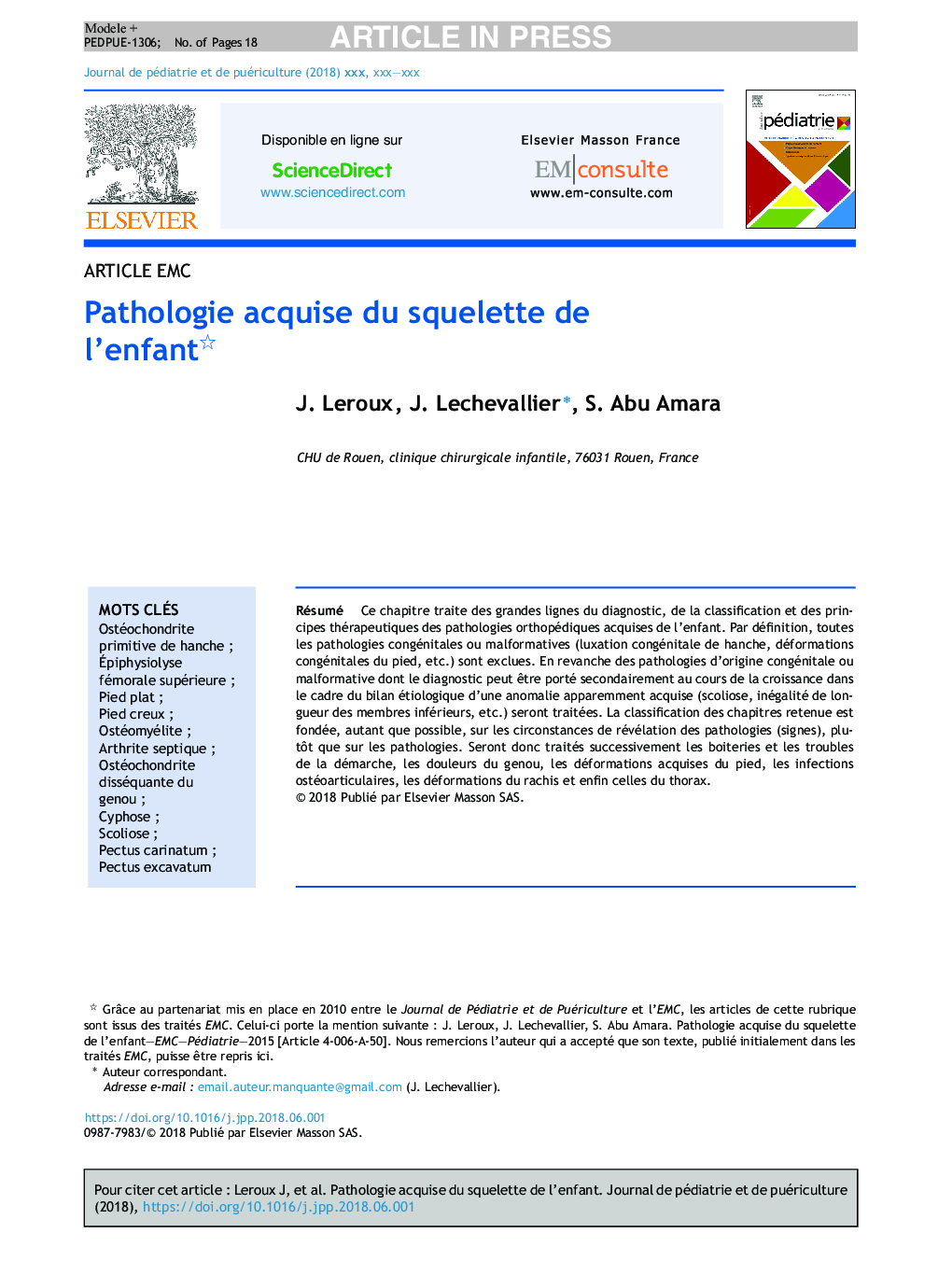 Pathologie acquise du squelette de l'enfant