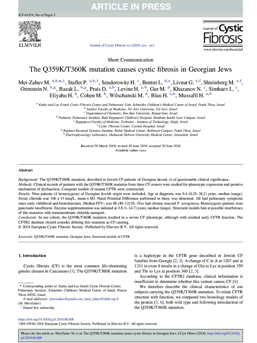 The Q359K/T360K mutation causes cystic fibrosis in Georgian Jews