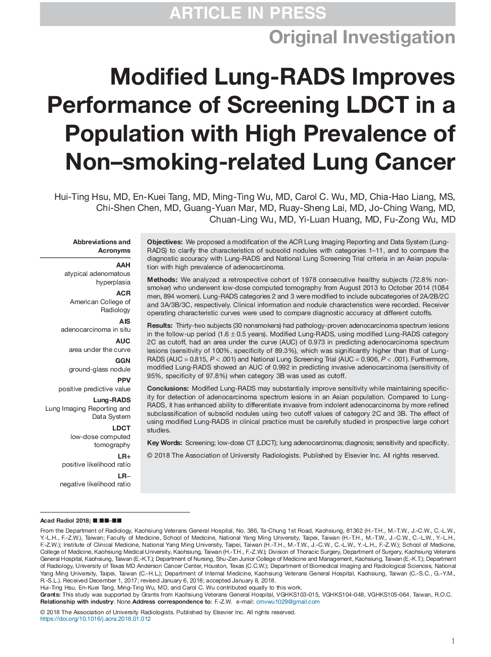 Modified Lung-RADS Improves Performance of Screening LDCT in a Population with High Prevalence of Non-smoking-related Lung Cancer