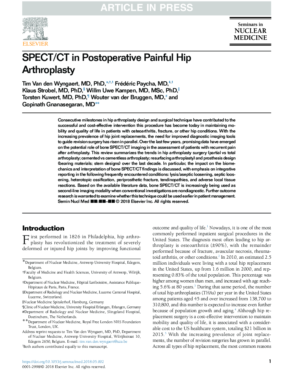 SPECT/CT in Postoperative Painful Hip Arthroplasty