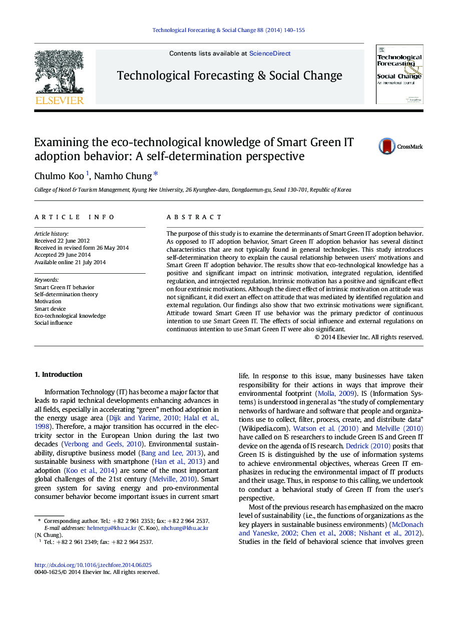 Examining the eco-technological knowledge of Smart Green IT adoption behavior: A self-determination perspective