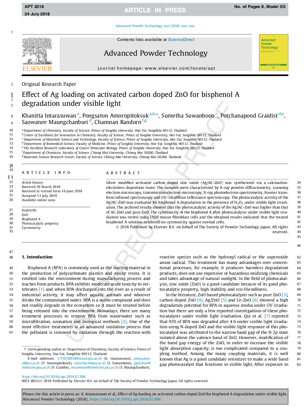 Effect of Ag loading on activated carbon doped ZnO for bisphenol A degradation under visible light