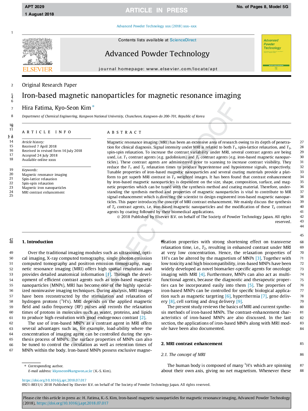 Iron-based magnetic nanoparticles for magnetic resonance imaging