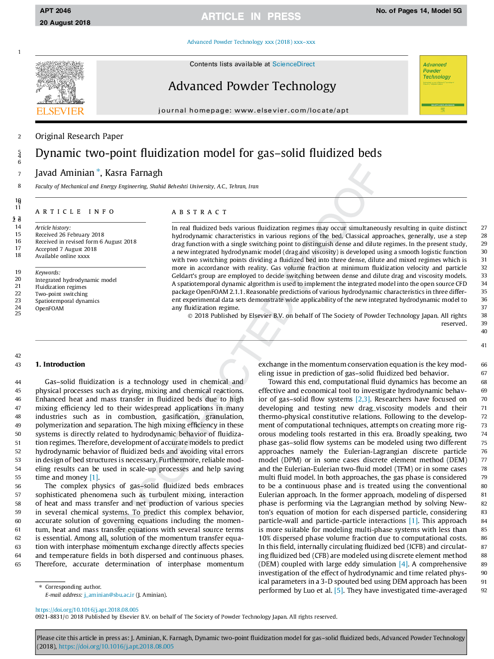 Dynamic two-point fluidization model for gas-solid fluidized beds