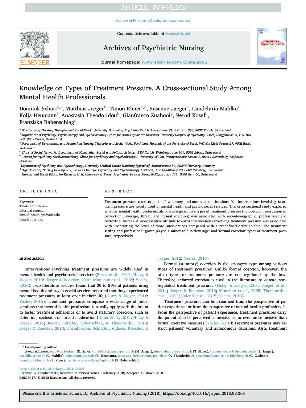 Knowledge on types of treatment pressure. A cross-sectional study among mental health professionals