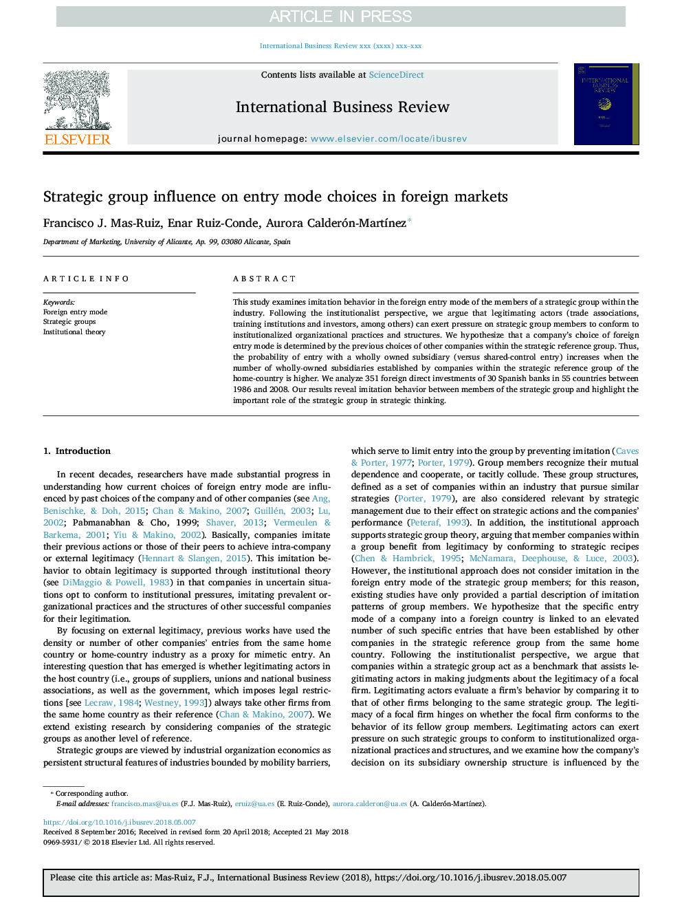 Strategic group influence on entry mode choices in foreign markets