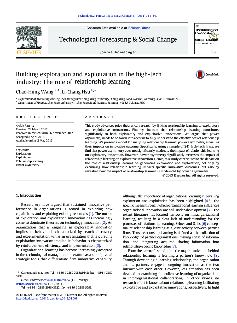 Building exploration and exploitation in the high-tech industry: The role of relationship learning