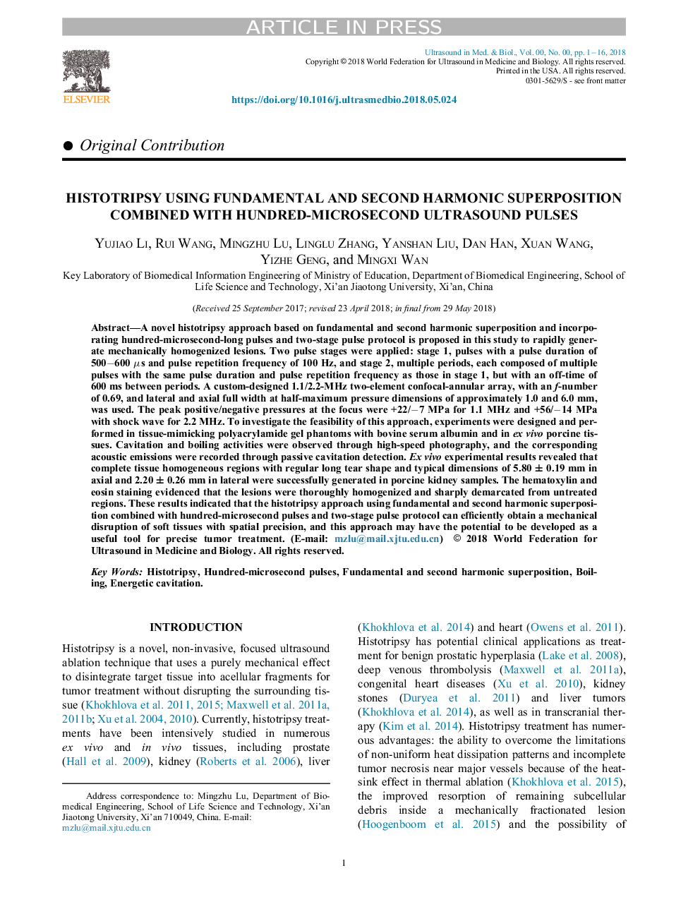 Histotripsy Using Fundamental and Second Harmonic Superposition Combined with Hundred-Microsecond Ultrasound Pulses