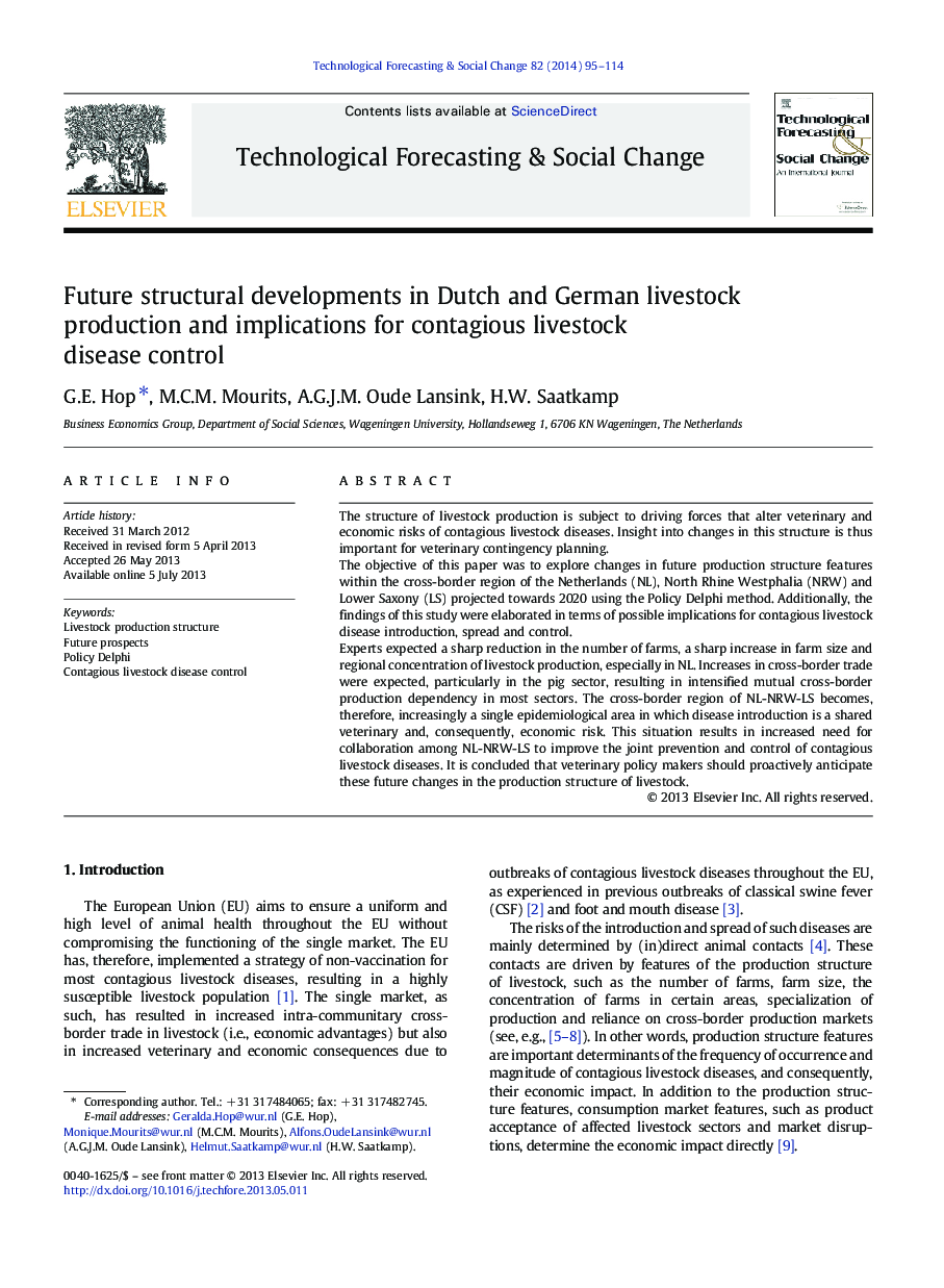 Future structural developments in Dutch and German livestock production and implications for contagious livestock disease control