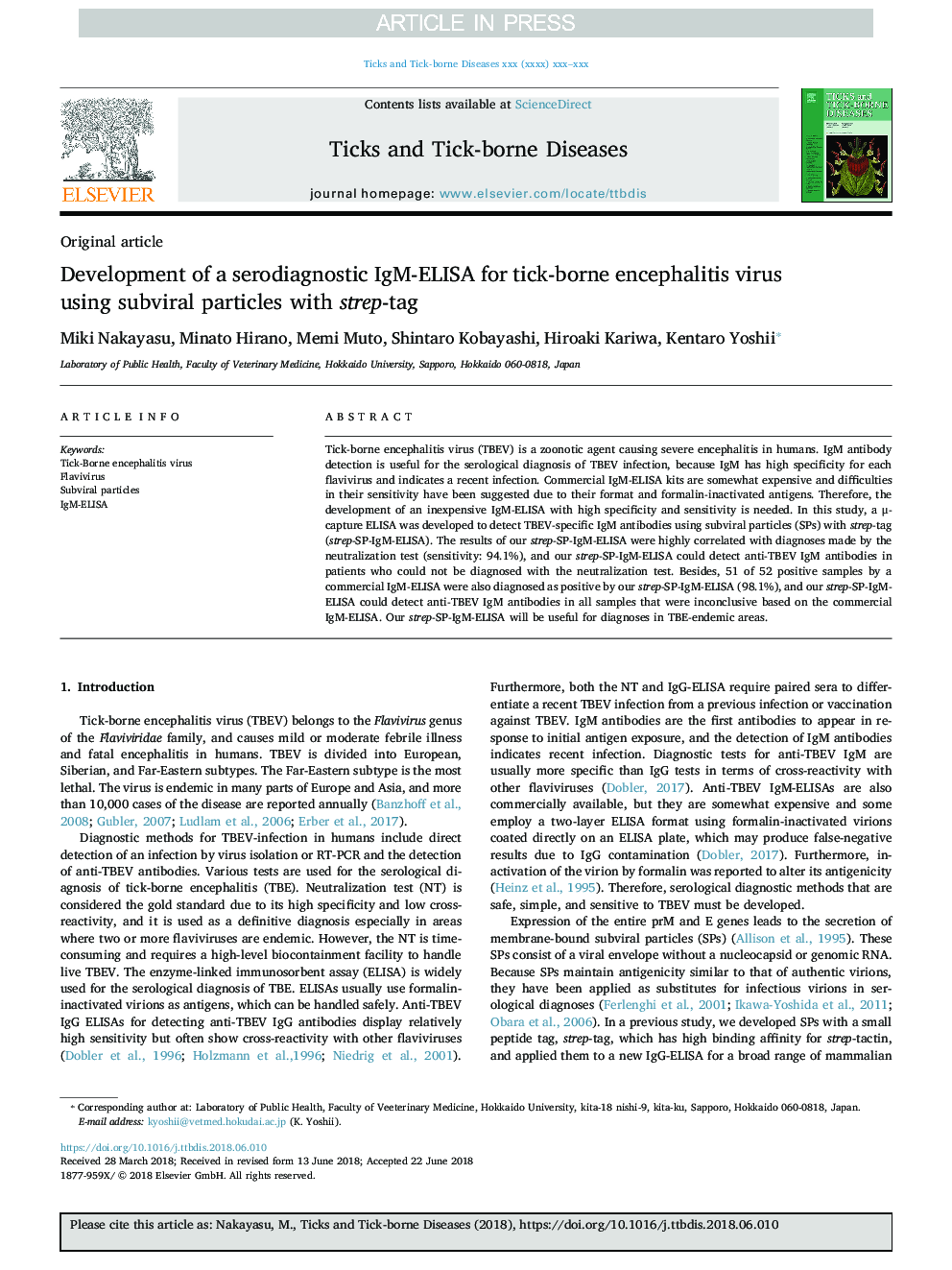 Development of a serodiagnostic IgM-ELISA for tick-borne encephalitis virus using subviral particles with strep-tag