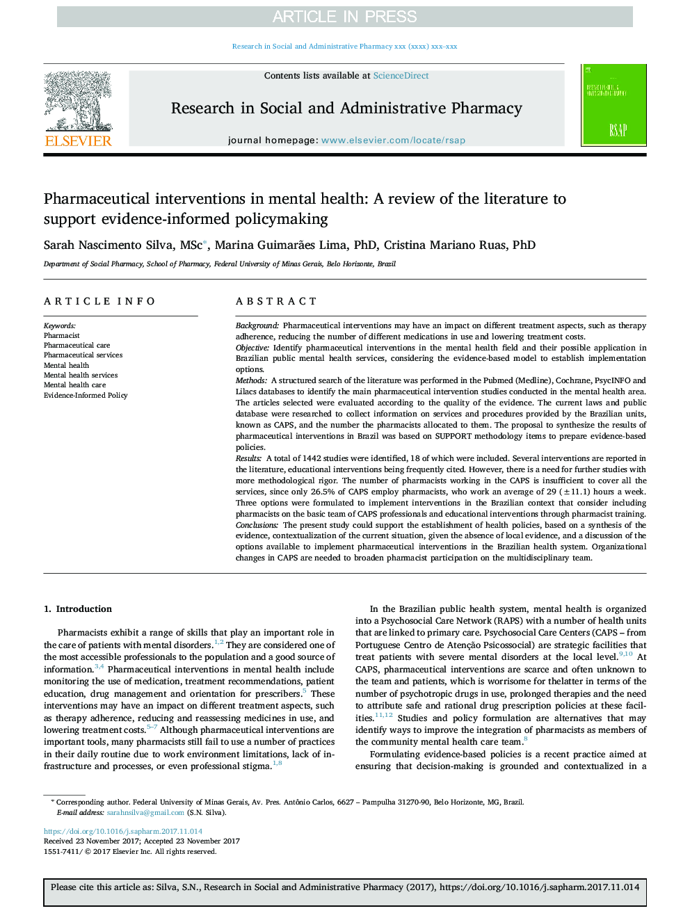 Pharmaceutical interventions in mental health: A review of the literature to support evidence-informed policymaking