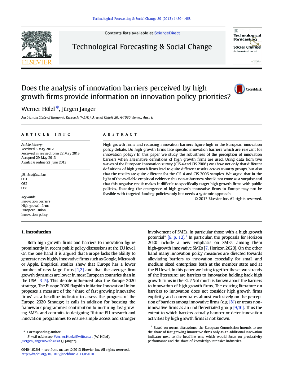 Does the analysis of innovation barriers perceived by high growth firms provide information on innovation policy priorities?
