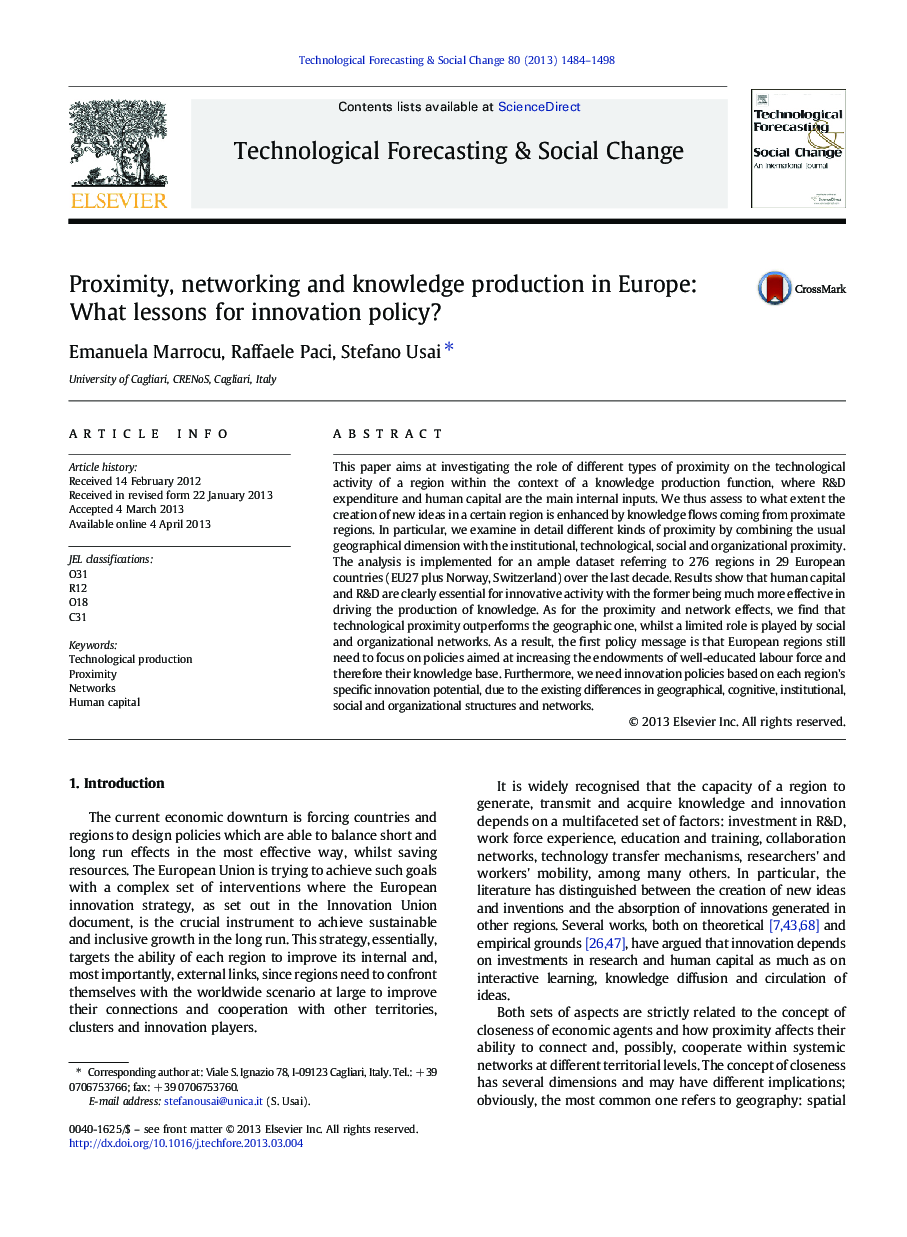 Proximity, networking and knowledge production in Europe: What lessons for innovation policy?