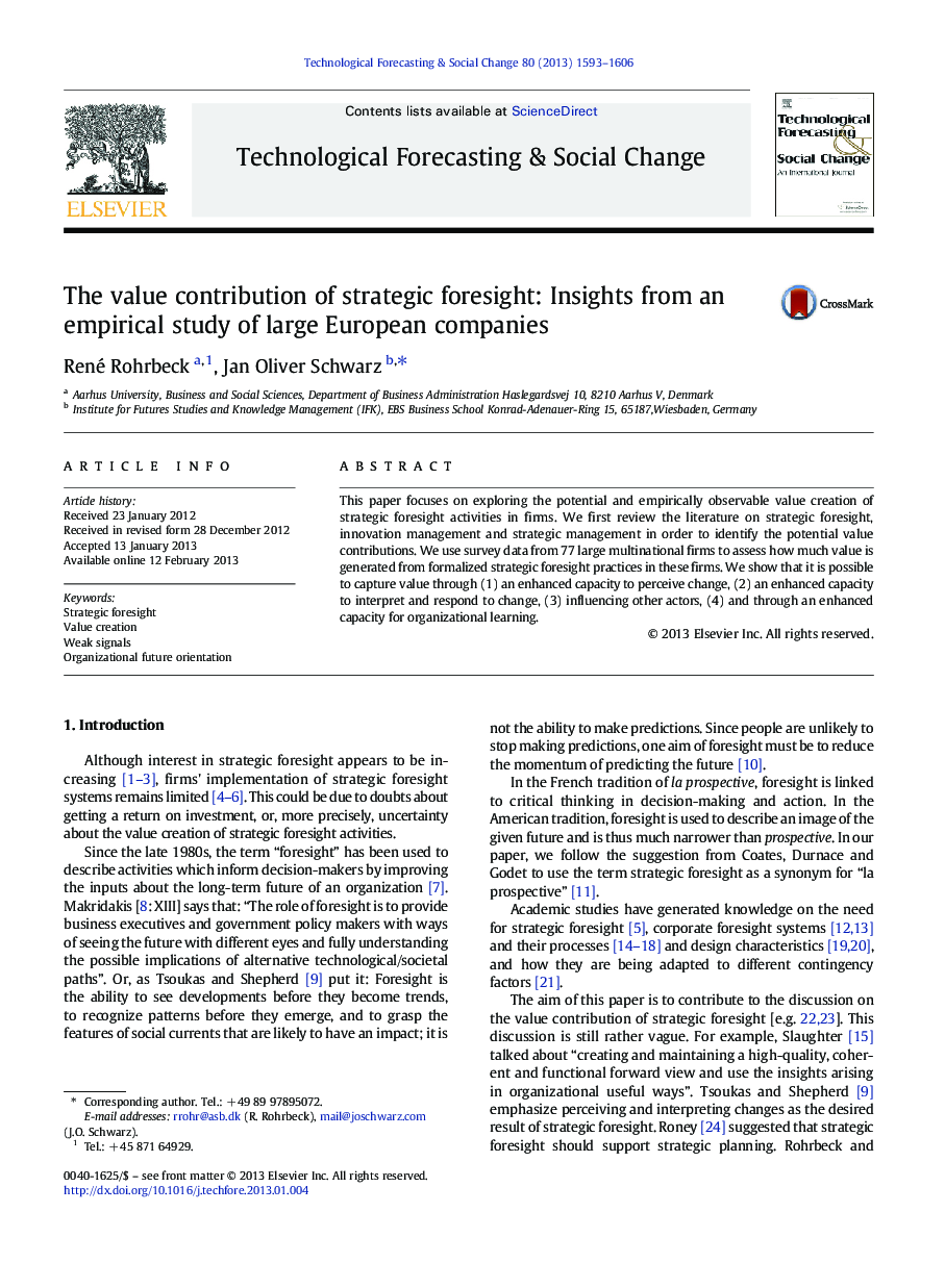The value contribution of strategic foresight: Insights from an empirical study of large European companies