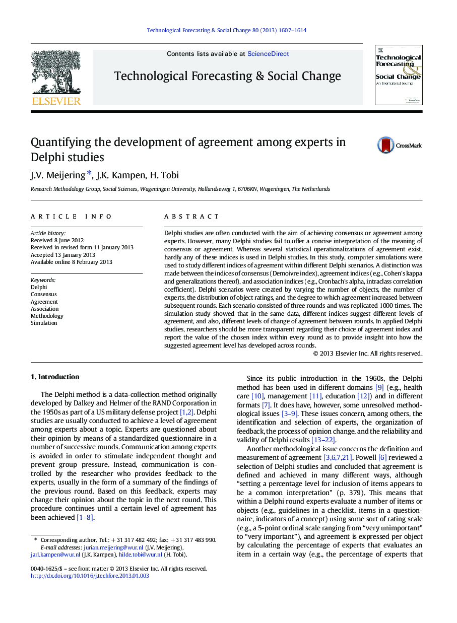 Quantifying the development of agreement among experts in Delphi studies