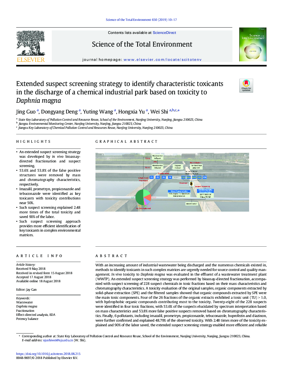 Extended suspect screening strategy to identify characteristic toxicants in the discharge of a chemical industrial park based on toxicity to Daphnia magna