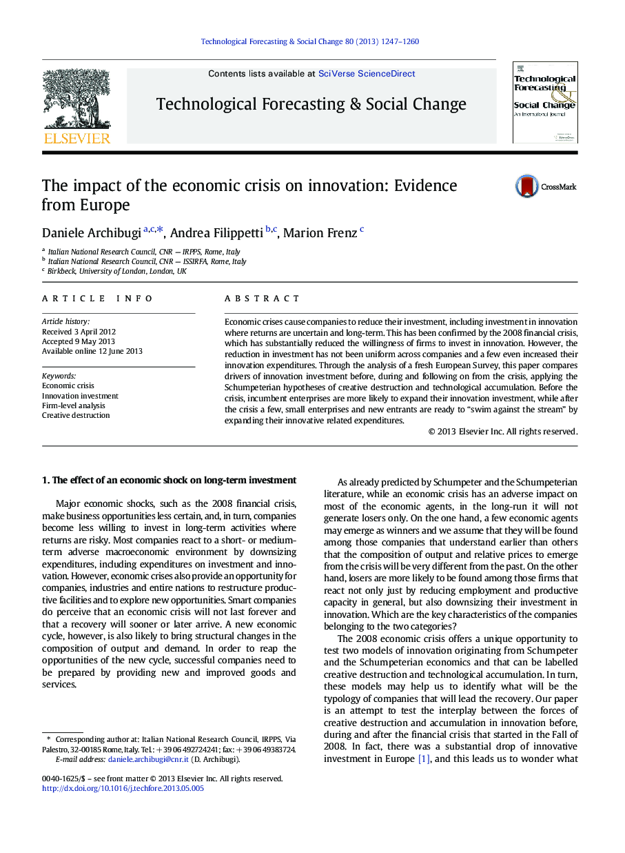 The impact of the economic crisis on innovation: Evidence from Europe