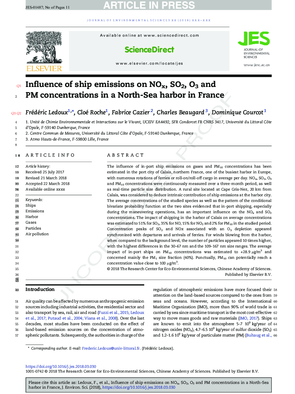 Influence of ship emissions on NOx, SO2, O3 and PM concentrations in a North-Sea harbor in France