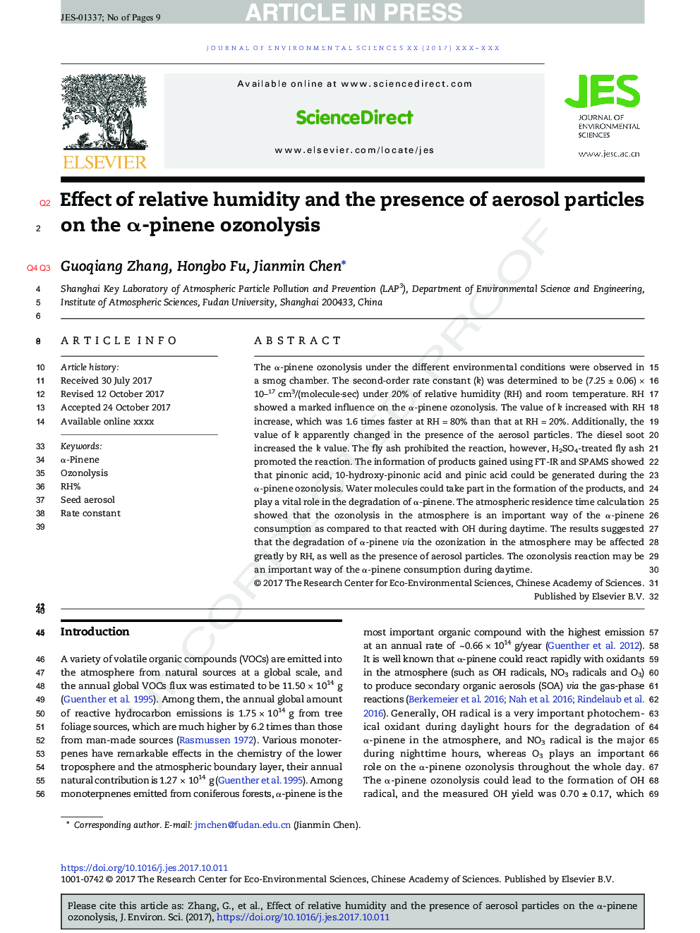 Effect of relative humidity and the presence of aerosol particles on the Î±-pinene ozonolysis