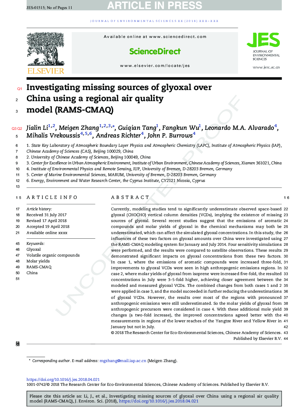 Investigating missing sources of glyoxal over China using a regional air quality model (RAMS-CMAQ)