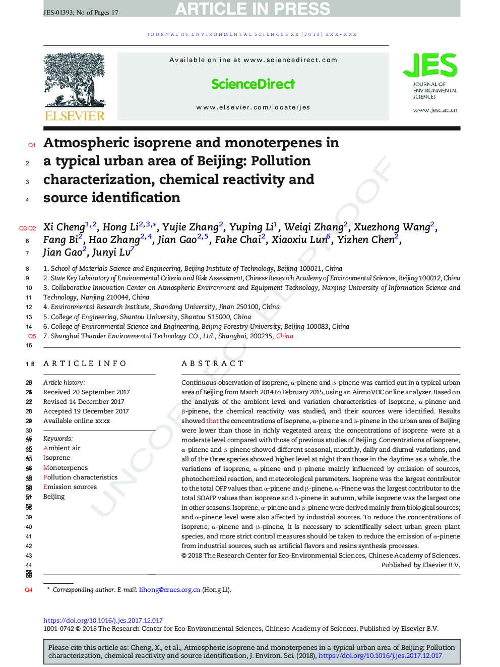 Atmospheric isoprene and monoterpenes in a typical urban area of Beijing: Pollution characterization, chemical reactivity and source identification