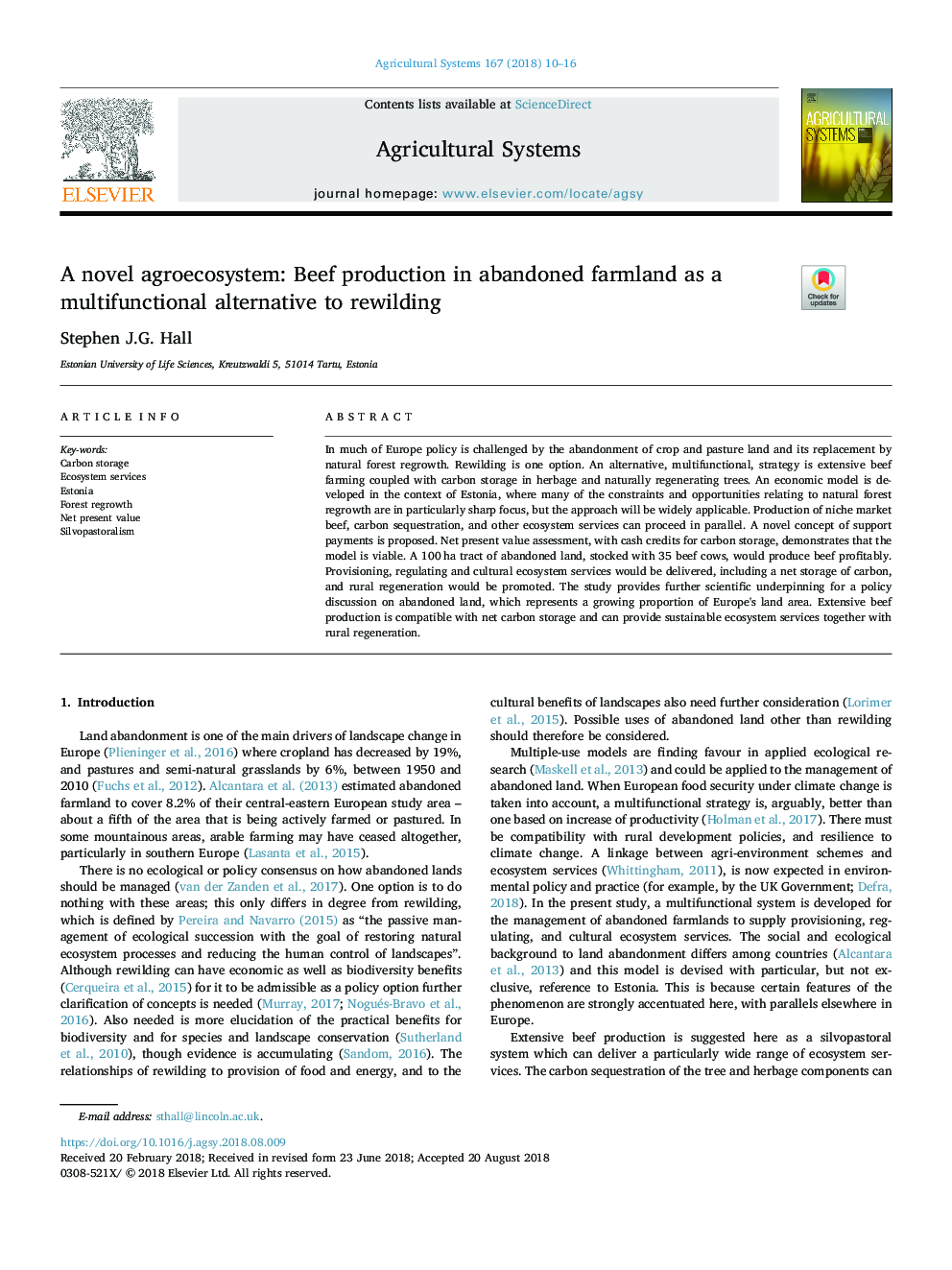 A novel agroecosystem: Beef production in abandoned farmland as a multifunctional alternative to rewilding