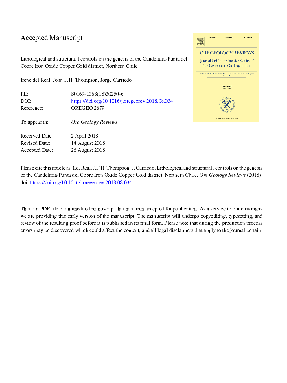 Lithological and structural controls on the genesis of the Candelaria-Punta del Cobre Iron Oxide Copper Gold district, Northern Chile