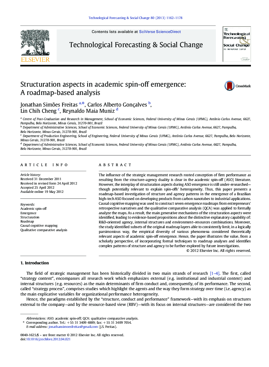 Structuration aspects in academic spin-off emergence: A roadmap-based analysis