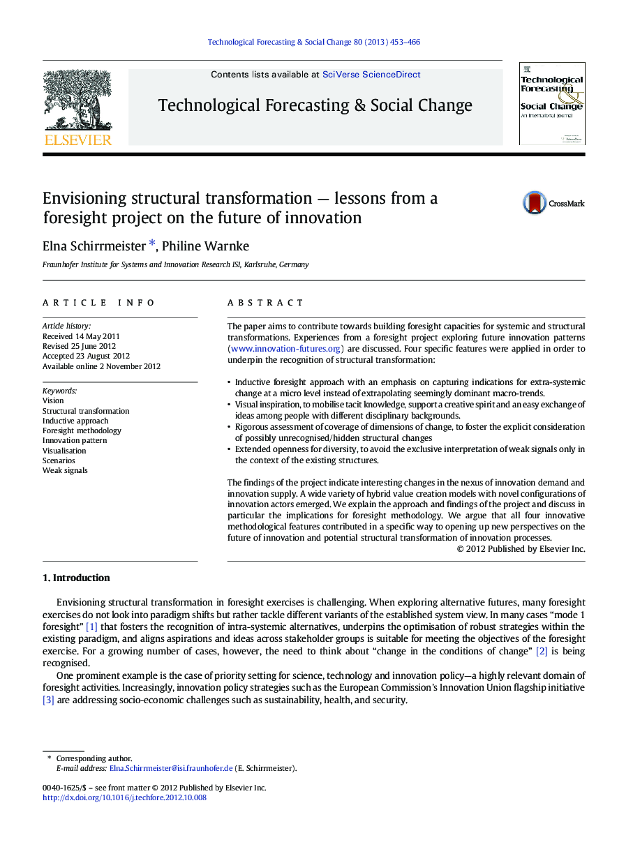 Envisioning structural transformation — lessons from a foresight project on the future of innovation