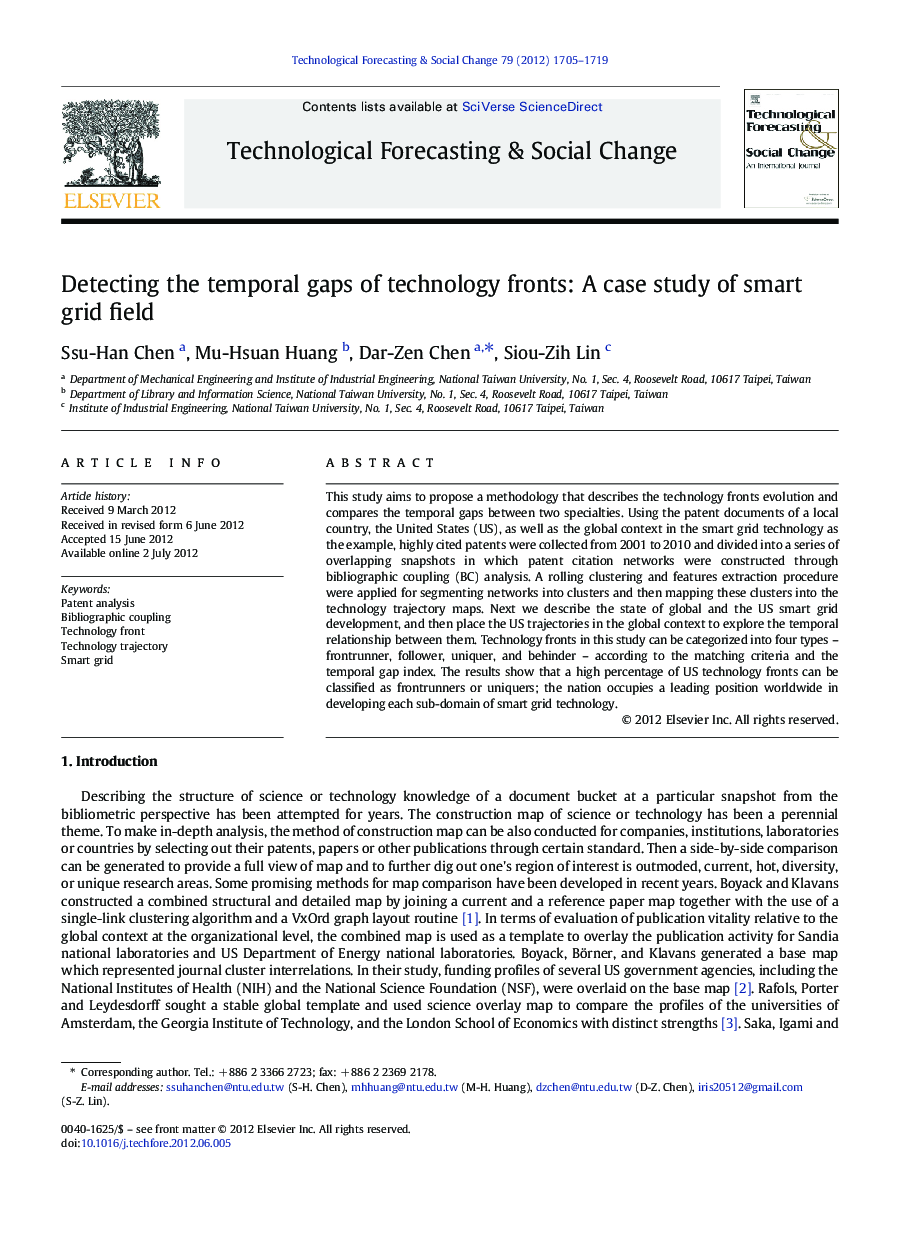 Detecting the temporal gaps of technology fronts: A case study of smart grid field