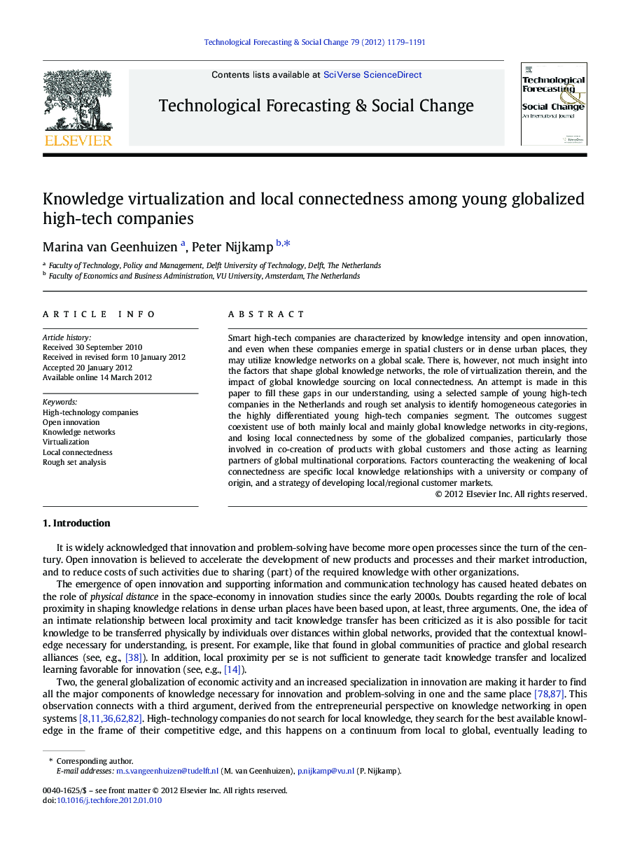 Knowledge virtualization and local connectedness among young globalized high-tech companies