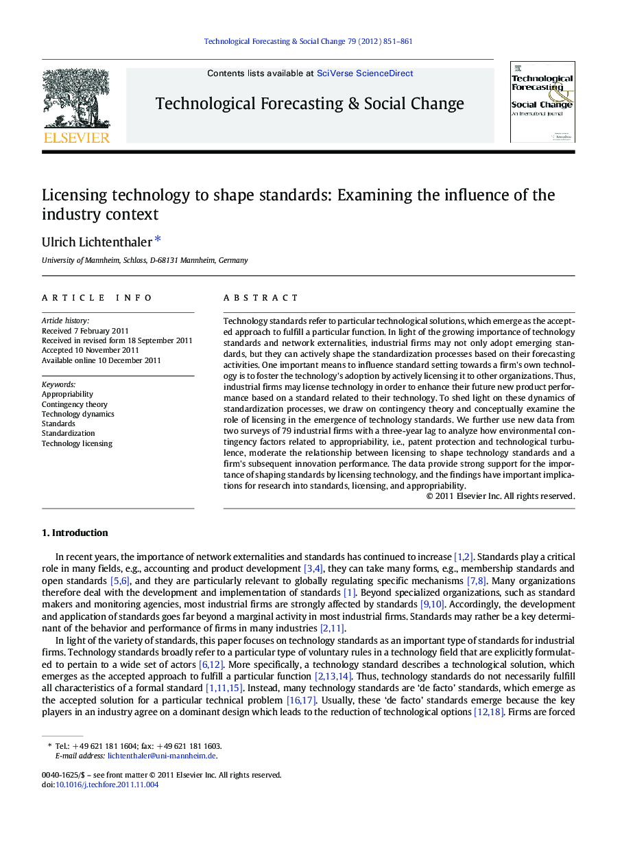 Licensing technology to shape standards: Examining the influence of the industry context